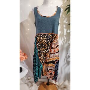 Hand Jive Wear Art Sharkbite Hem Patchwork Boho Dress M Hippie Festival Pockets